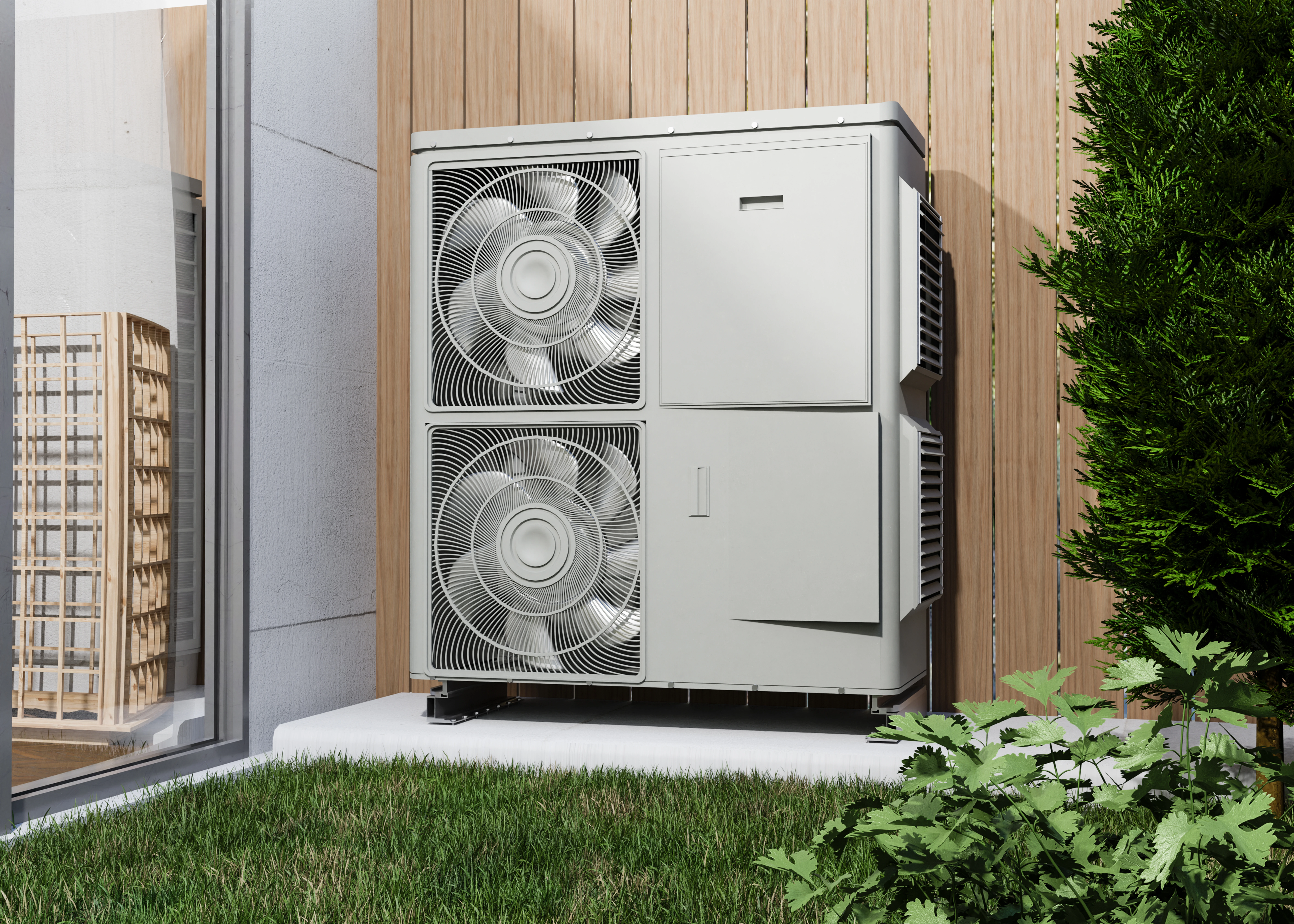 Close up heat pump outside home 1 6a3b84bf363c5